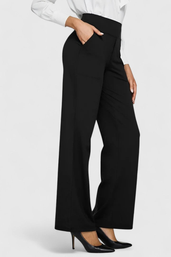 Women's Wide-Leg Trousers with Elasticated Waistband and Side Pockets - 12