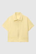 Women's Cropped Jacket with Zip and Lapel Collar - Yellow