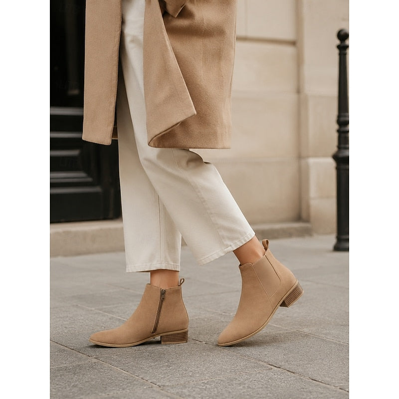 Women's Pointed Toe Chelsea Ankle Boots Low Block Heel - 8