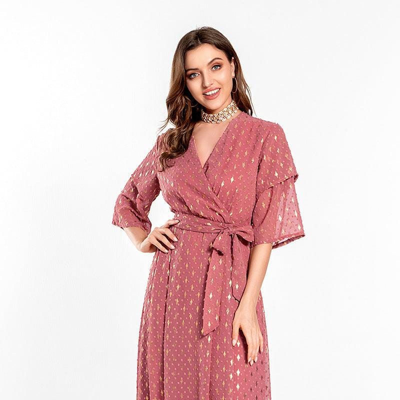 Women's Maxi Dress with Wrap Neckline and Tie Waist - 4