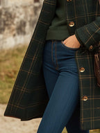Women's Long Checked Coat Slim Fit with Notched Lapel - 3