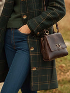 Women's Long Checked Coat Slim Fit with Notched Lapel - 4