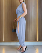 Women's Jumpsuit Sleeveless with Padded Shoulders and Cinched Waist - 16