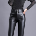 Women's High-Waist Faux Leather Trousers Straight Leg - 2