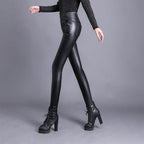 Women's High-Waist Faux Leather Trousers Straight Leg - 3