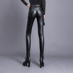 Women's High-Waist Faux Leather Trousers Straight Leg - 4