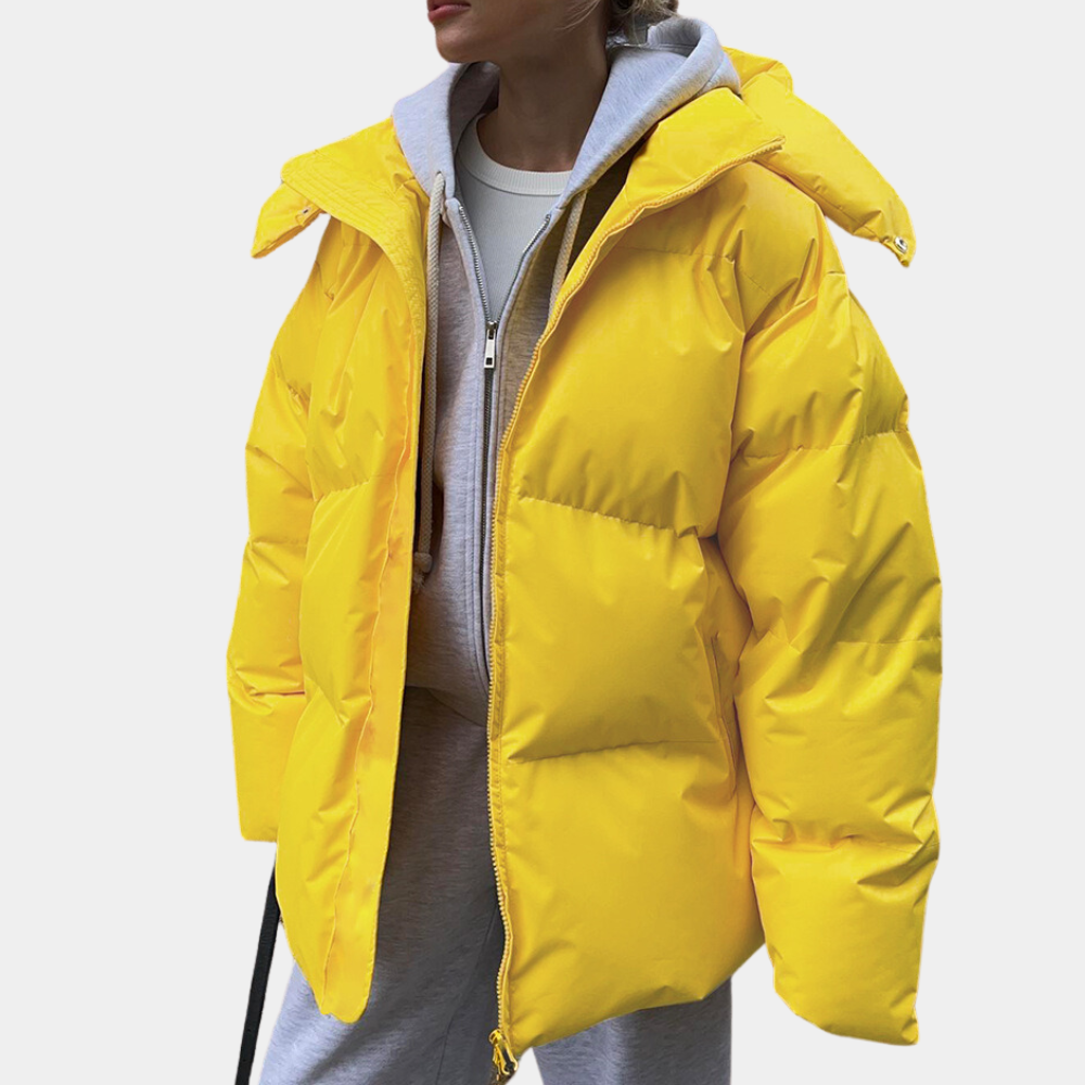 Women's Lightweight Quilted Puffer Jacket with Hood - Yellow