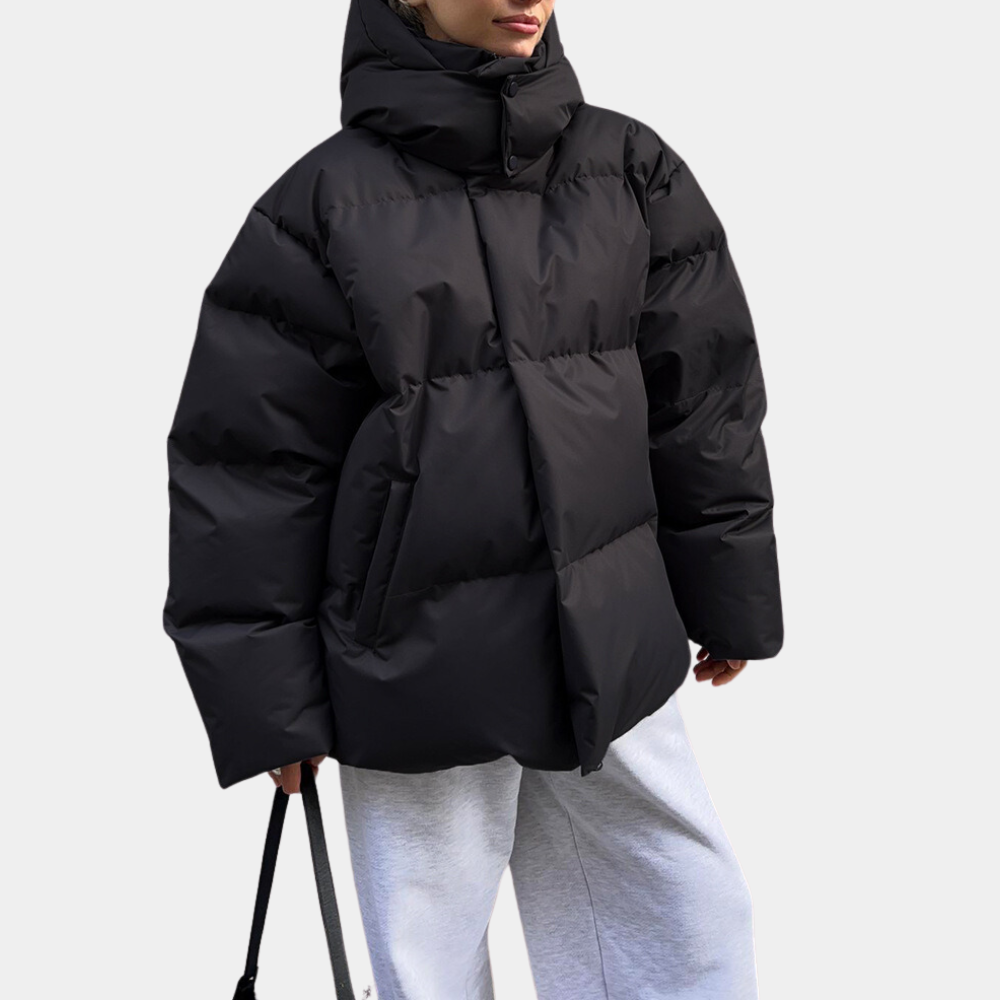 Women's Lightweight Quilted Puffer Jacket with Hood - Black