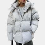 Women's Lightweight Quilted Puffer Jacket with Hood - Light Grey