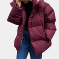 Women's Lightweight Quilted Puffer Jacket with Hood - Wine Red