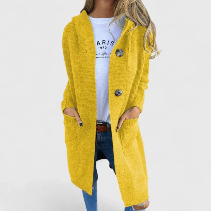 Women's Longline Button-Front Cardigan with Pockets - Yellow