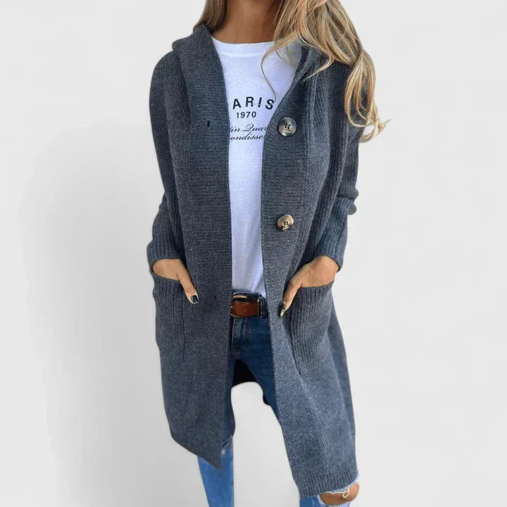 Women's Longline Button-Front Cardigan with Pockets - Grey