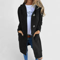 Women's Longline Button-Front Cardigan with Pockets - Black