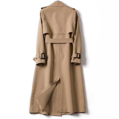 Women's Long Coat Double-Breasted with Belted Waist and Notch Lapel - 4
