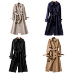 Women's Long Coat Double-Breasted with Belted Waist and Notch Lapel - 6