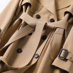 Women's Long Coat Double-Breasted with Belted Waist and Notch Lapel - 7