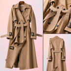 Women's Long Coat Double-Breasted with Belted Waist and Notch Lapel - 8