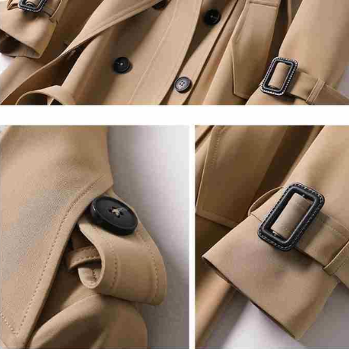 Women's Long Coat Double-Breasted with Belted Waist and Notch Lapel - 9