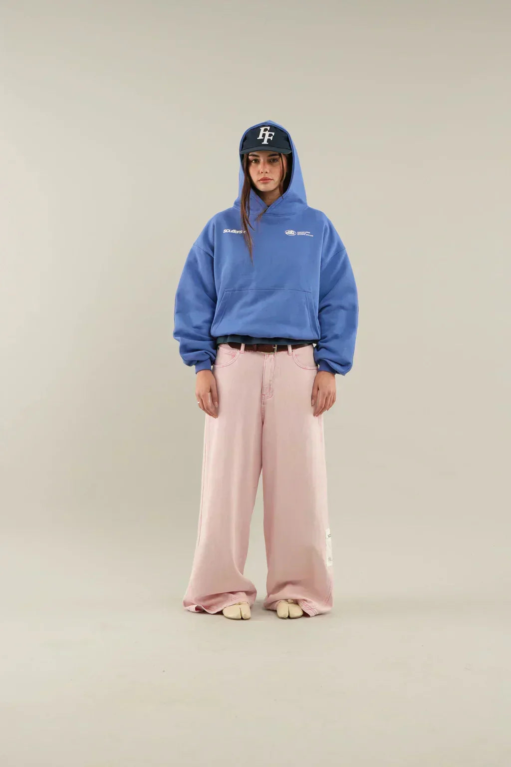 Women's Printed Hoodie Oversized with Kangaroo Pocket - Blue
