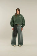 Women's Printed Hoodie Oversized with Kangaroo Pocket - Green