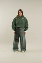 Women's Printed Hoodie Oversized with Kangaroo Pocket - Green