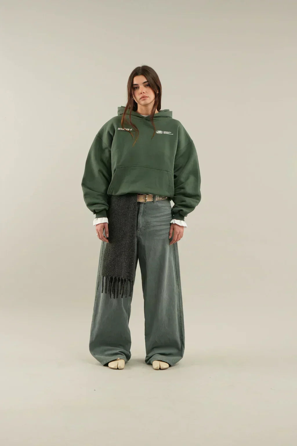 Women's Printed Hoodie Oversized with Kangaroo Pocket - Green