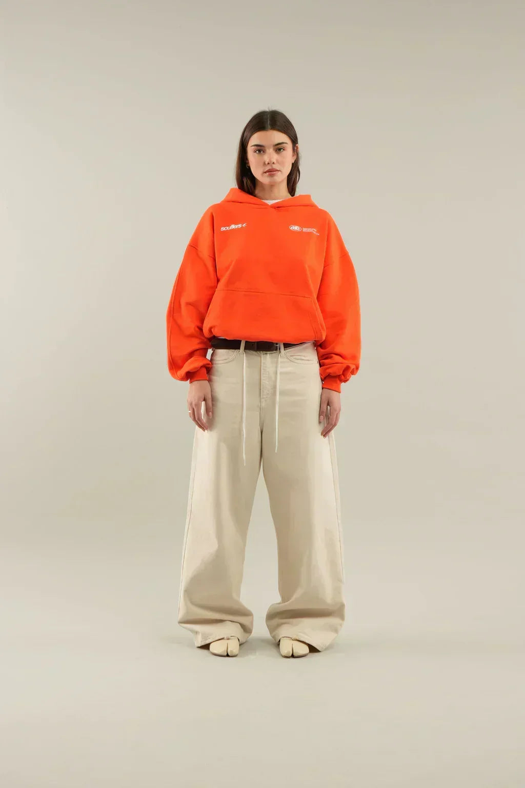 Women's Printed Hoodie Oversized with Kangaroo Pocket - Orange