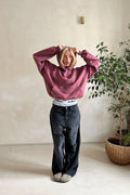 Women's Printed Hoodie Oversized with Kangaroo Pocket - Pink
