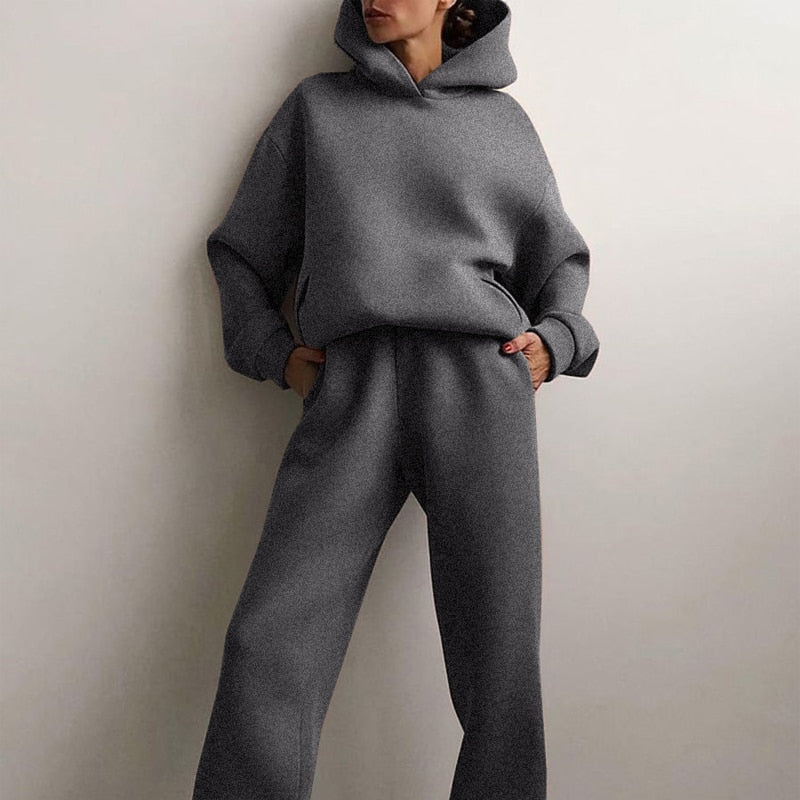 Women's Oversized Jogger Co-ord Set with Relaxed Sweat Top - Grey