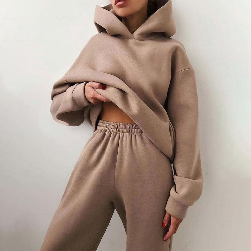 Women's Oversized Jogger Co-ord Set with Relaxed Sweat Top - Light Brown