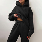 Women's Oversized Jogger Co-ord Set with Relaxed Sweat Top - Black