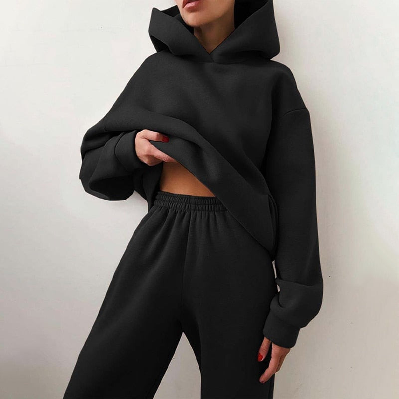 Women's Oversized Jogger Co-ord Set with Relaxed Sweat Top - Black