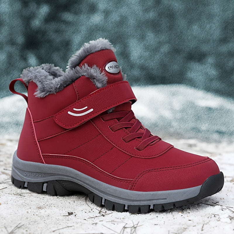 Women's Ankle Boots with Faux Fur Trim and Adjustable Strap - 2