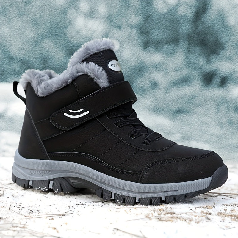 Women's Ankle Boots with Faux Fur Trim and Adjustable Strap - 6