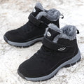 Women's Ankle Boots with Faux Fur Trim and Adjustable Strap - Black