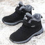 Women's Ankle Boots with Faux Fur Trim and Adjustable Strap - Black