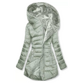 Women's Quilted Coat with Faux Fur Lined Hood and Zip Pockets - Light Green