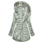 Women's Quilted Coat with Faux Fur Lined Hood and Zip Pockets - Light Green