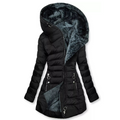 Women's Quilted Coat with Faux Fur Lined Hood and Zip Pockets - Black