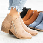 Women's Ankle Boots with Cushioned Insole and Side Zip - Beige