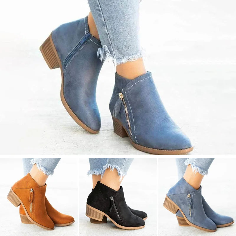 Women's Ankle Boots with Cushioned Insole and Side Zip - 2