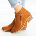 Women's Ankle Boots with Cushioned Insole and Side Zip - Orange