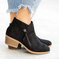 Women's Ankle Boots with Cushioned Insole and Side Zip - Black