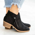 Women's Ankle Boots with Cushioned Insole and Side Zip - Black