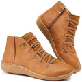 Women's Ankle Boots with Lace-Up Front and Side Zip - Brown