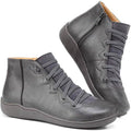 Women's Ankle Boots with Lace-Up Front and Side Zip - Grey