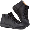 Women's Ankle Boots with Lace-Up Front and Side Zip - Black