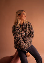 Women's Bomber Jacket Leopard Print with Snap Buttons and Patch Pockets - 7