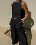 Women's Sleeveless Top and Wide-Leg Trousers Co-ord Set - Black