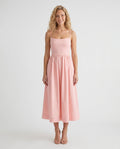 Women's Midi Dress Sleeveless with Low Open Back and A-Line Skirt - Pink